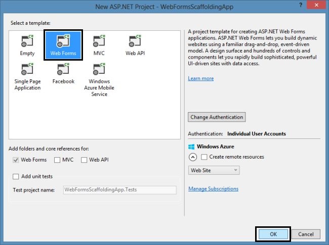 One ASP.Net Wizard in VS 2013